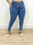 Calça Skinny Power Com Lixados E Cordao Na Cintura Plus 