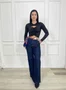 Calça Wide Leg Barra Tradicional Com Lenço 