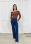 Calça Wide Leg Chapa Barriga Com Brilho Frontal