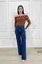 Calça Wide Leg Chapa Barriga Com Brilho Frontal