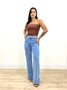 Calça Wide Leg Com Cinto E Barra Dobrada 