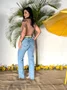 Calça Wide Leg  De Linho Bolso Faca 