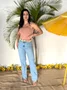 Calça Wide Leg  De Linho Bolso Faca 