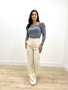 Calça Wide Leg De Linho Bolso Faca Barra Tradicional 