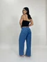 Calça Wide Leg Jeans 100% Com Cinto 