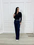 Calça Wide Leg Jeans Bolso Faca C/Cinto 