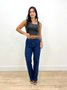 Calça Wide Leg Jeans Bolso Faca Com Cinto  