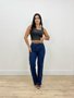 Calça Wide Leg Jeans Bolso Faca Com Cinto  