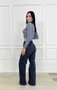 Calça Wide Leg Jeans Chapa Barriga Com Brilho  