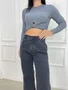 Calça Wide Leg Jeans Chapa Barriga Com Brilho  
