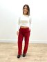 Calça Wide Leg Jeans Color Vermelha Com Zipper Lateral 