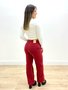 Calça Wide Leg Jeans Color Vermelha Com Zipper Lateral 