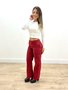 Calça Wide Leg Jeans Color Vermelha Com Zipper Lateral 
