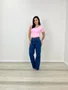 Calça Wide Leg Jeans Com Elastano E Cinto 