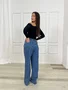 Calça Wide Leg Jeans Com Elastico 