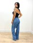 Calça Wide Leg Jeans Com Elastico Na Cintura 