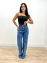 Calça Wide Leg Jeans Com Elastico Na Cintura 