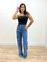 Calça Wide Leg Jeans Com Elastico Na Cintura 