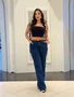 Calça Wide Leg Jeans Com Frizo E Cinto 