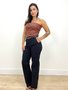 Calça Wide Leg Preta Com Cinto E Bolso Faca 