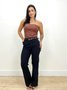 Calça Wide Leg Preta Com Cinto E Bolso Faca 