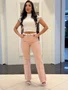 Calça Wide Leg Rosa Com Cinto 