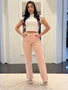 Calça Wide Leg Rosa Com Cinto 