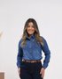Camisa Jeans Escuro Com Detalhes  E Bolsos A Frente