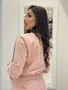 Jaqueta Jeans Color Rose Bomber Com Botoes Forrados