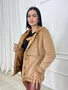 Parka Color Caramelo De Cotele Peluciada Com Capuz 