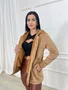 Parka Color Caramelo De Cotele Peluciada Com Capuz 