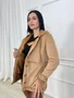 Parka Color Caramelo De Cotele Peluciada Com Capuz 