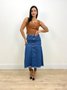 Saia Jeans 100%  Midi Com Rescortes E Barra Desfiada 