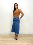 Saia Jeans 100%  Midi Com Rescortes E Barra Desfiada 