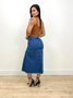 Saia Jeans 100%  Midi Com Rescortes E Barra Desfiada 