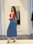 Saia Jeans Midi Com Fenda E Cinto 