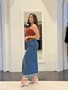 Saia Jeans Midi Com Fenda E Cinto 