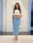 Saia Jeans Midi Com Fenda Frontal E Cinto 