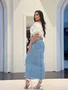 Saia Jeans Midi Com Fenda Frontal E Cinto 