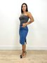 Saia Jeans Midi Com Fenda Lateral  Com Elastano 