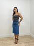 Saia Jeans Midi Com Fenda Lateral  Com Elastano 