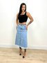 Saia Jeans Midi Com Recorte Frontal E Cinto 