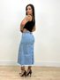 Saia Jeans Midi Com Recorte Frontal E Cinto 