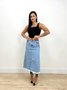 Saia Jeans Midi Com Recorte Frontal E Cinto 