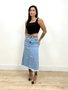 Saia Jeans Midi Com Recorte Frontal E Cinto 