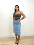 Saia Jeans Midi Recorte Frontal Com Cinto  