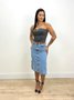 Saia Jeans Midi Recorte Frontal Com Cinto  