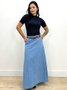 Saia Longa Jeans Com Fendas Laterais E Cinto 