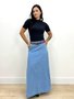 Saia Longa Jeans Com Fendas Laterais E Cinto 
