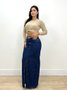 Saia Longa Jeans Com Fneda Frontal E Elastano 